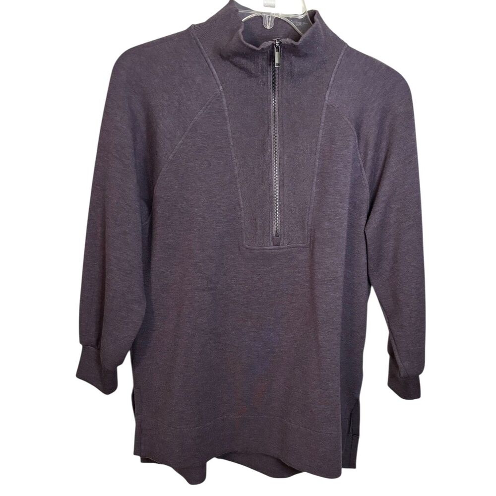 SPANX AirEssentials Brushed Half Zip Tunic L Dark Plum Long Sleeve